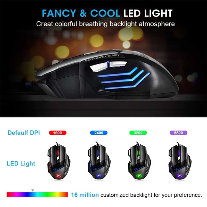LED Optical 5500DPI 7Button USB Wired Gaming Mouse Mice For Pro Gamer PC US Ship 