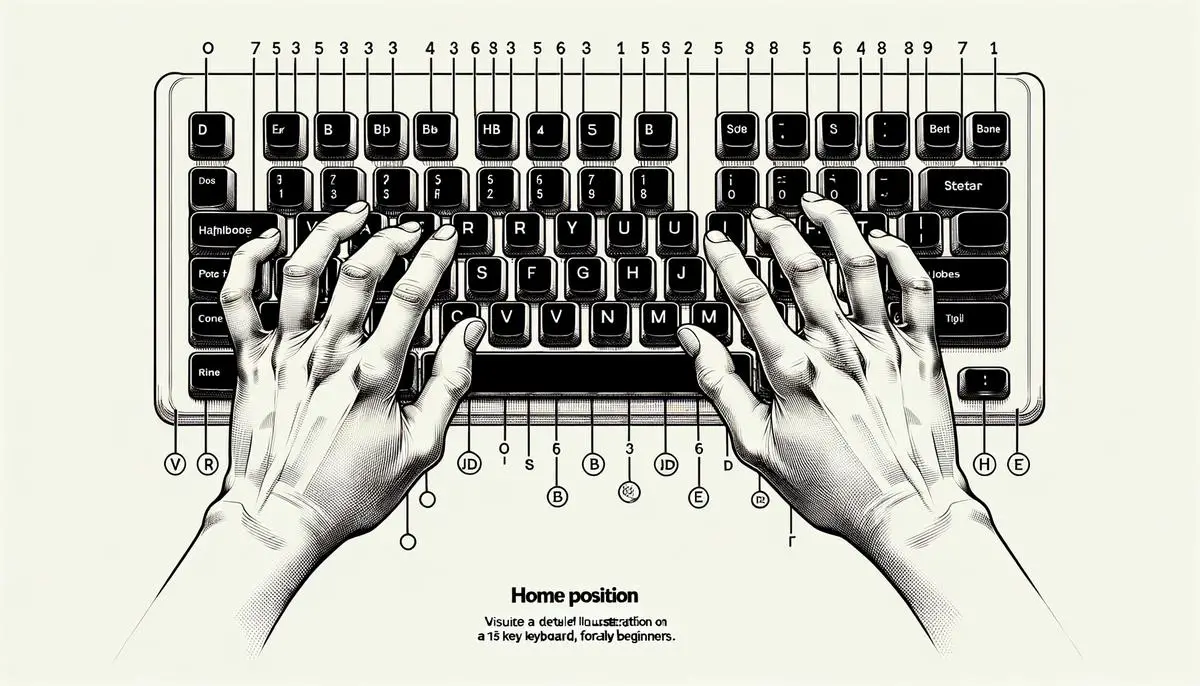 A realistic image of a person's hands placed on a 15-key keyboard, demonstrating proper finger placement and movement